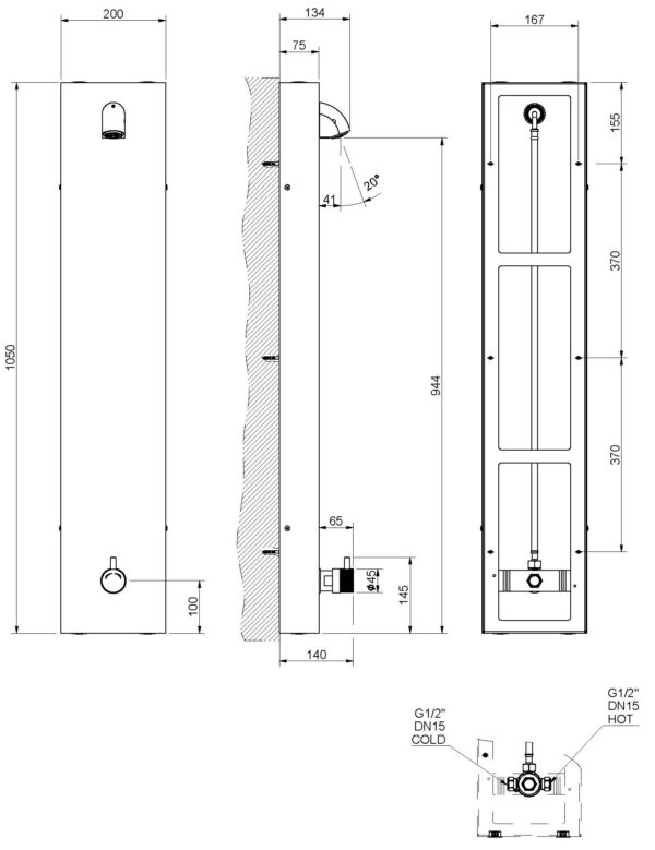 6045 Panel prysznicowy, czasowy, na wodę zmieszaną - obrazek 2